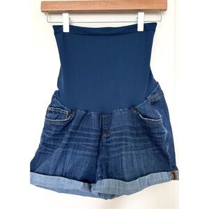 Maternity Blue Denim Shorts with Stretchy Panel, size L